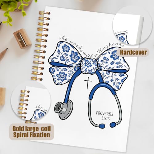 NATSUNO Christian Nurse Gifts for Women Spiral Notebook Journal 5.5x8.3in - color: White Christian Nurse