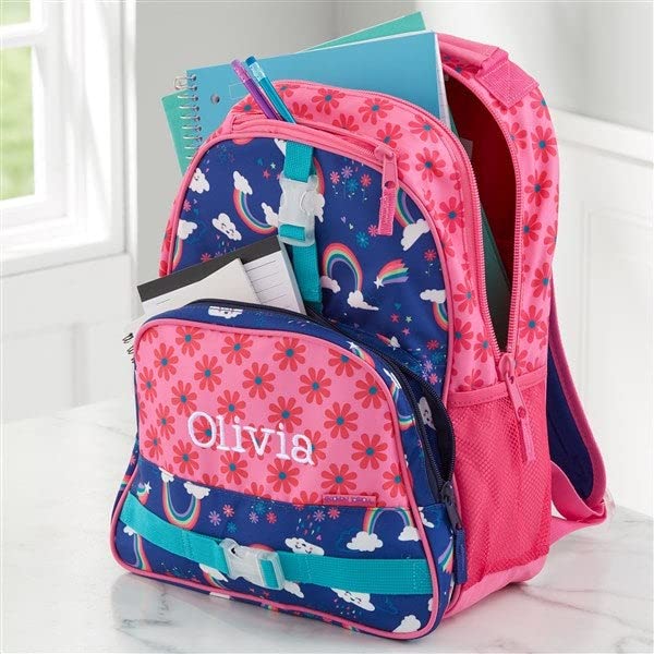 Personalization Universe and Stephen Joseph Personalized Kids Backpack - Rainbow Embroidered All Over Print, Custom Name, Adjustable Straps, Multiple Pockets, 12" x16, Girls Backpack - style: Rainbow