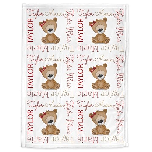Personalized Baby Blanket, Bear Baby Girl Name Blanket, Custom Newborn Swaddle with Name, Personalized Baby Blankets for Girls, Soft Custom Blankets, Baptism, Fleece Soft 30"X40" - color: Bear Baby