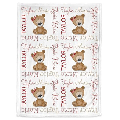 Personalized Baby Blanket, Bear Baby Girl Name Blanket, Custom Newborn Swaddle with Name, Personalized Baby Blankets for Girls, Soft Custom Blankets, Baptism, Fleece Soft 30"X40" - color: Bear Baby