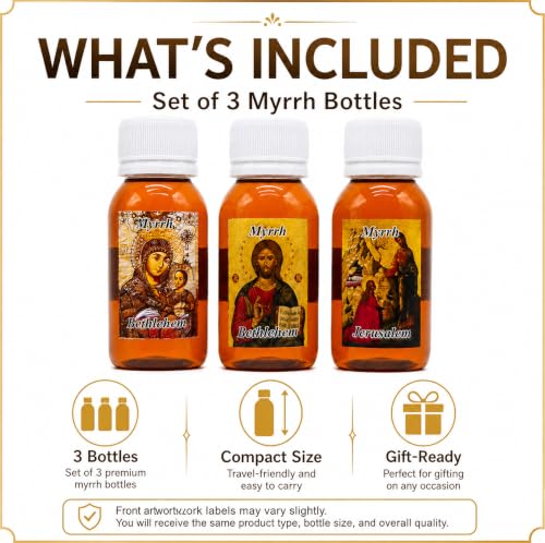 Zuluf Myrrh Anointing Oil Set of 3 from the Holy Land Jerusalem Pure Olive Base Blessed Christian Prayer Oil from Bethlehem for Baptism Christening Godparent Faith Gift 5.1 Fl Oz 3 Pack Bottles