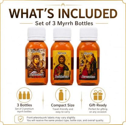 Zuluf Myrrh Anointing Oil Set of 3 from the Holy Land Jerusalem Pure Olive Base Blessed Christian Prayer Oil from Bethlehem for Baptism Christening Godparent Faith Gift 5.1 Fl Oz 3 Pack Bottles