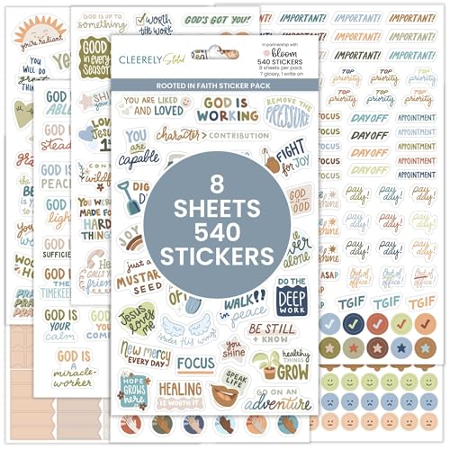 bloom daily planners x Cleerely Stated Rooted in Faith Sticker Pack - 8 Sheets /540 Stickers - Christian Planner Stickers for Journaling, Religious Encouragement, Bible Study, Prayer - Earth Tones - color: Earth Tones