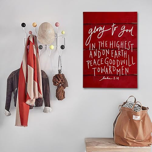 PHAMTE Luke 2.14 Glory To God In The Highest Xmas Christmas Wall Art,Christian Bible Verse Scripture Print Framed Canvas Painting Artwork Home Bathroom Room Office Church Decor 16x24 Inch - color: red-B, size: 24"L x 16"W