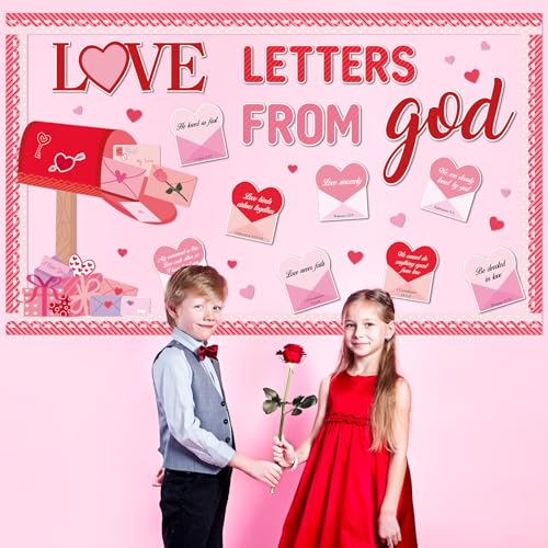 Valentine's Day Christian Bulletin Board Set Valentine's Day Religious Jesus Bible Verse Classroom Decorations Love Letters from God Paper Cutouts for Church School Home Chalkboard Wall Door Decor - style: love letters from god