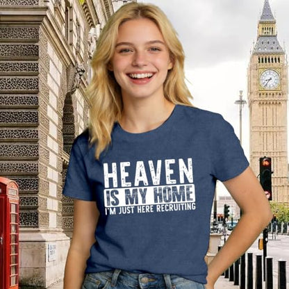 Christian Shirts for Women Bible Verse Faith Heaven is My Home Tee - color: Blue, size: Medium