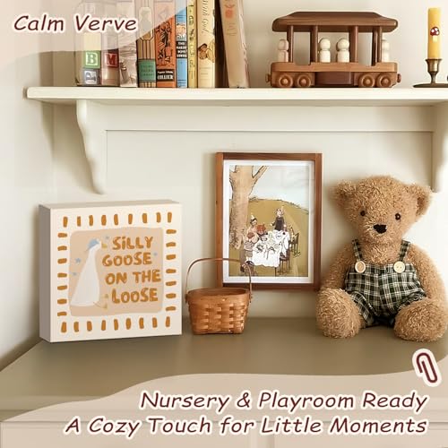 Goose Nursery Decor Silly Gooses On the Loose Wood Block Sign - color: Silly Gooses On the Loose-5x5