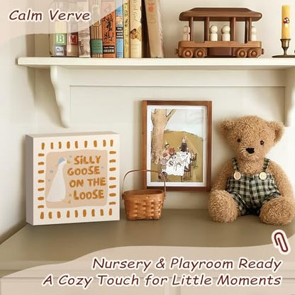 Goose Nursery Decor Silly Gooses On the Loose Wood Block Sign - color: Silly Gooses On the Loose-5x5