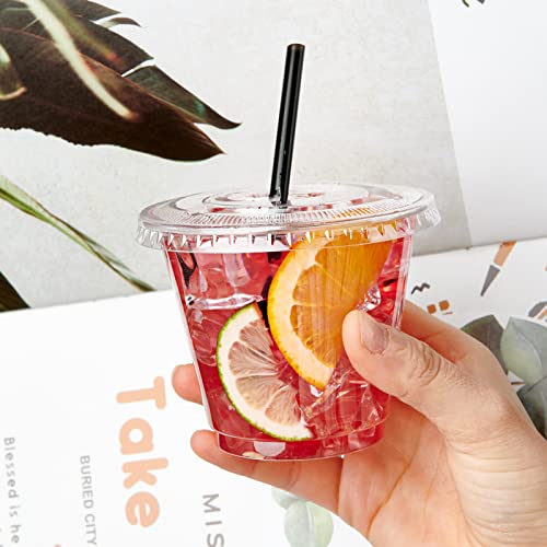 Lilymicky 200 PACK 9 oz Clear Plastic Cups with Flat Lids - color: Flat Lids-9 oz