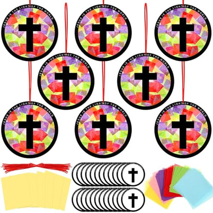 Motipuns 32 Sets Cross Suncatchers Kit, Christian Sunday School Crafts - style: Cross