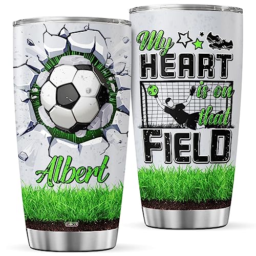 Personalized Coffee Tumbler Soccer Travel Mug With Lid Custom Name Birthday Gifts For Teens Boys Boyfriends Friends Adults Insulated Cup Cold Steel Tumblers Inspirational Quotes - color: Soccer Name