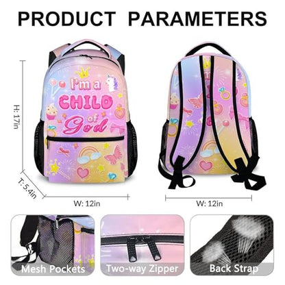School Backpack Christian Backpacks for Girls Kids Toddler, Lightweight I am a Child of God Bookbag for Kindergarten Elementary Middle - color: Pink