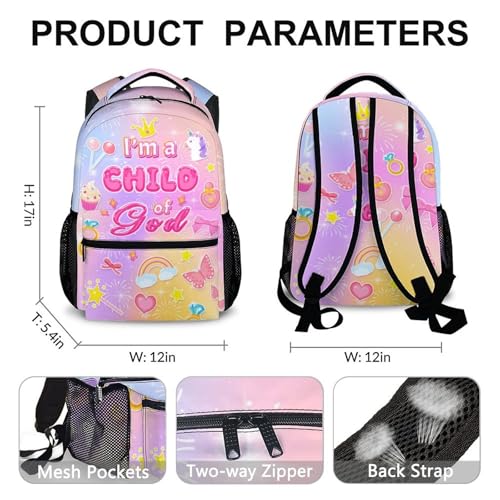School Backpack Christian Backpacks for Girls Kids Toddler, Lightweight I am a Child of God Bookbag for Kindergarten Elementary Middle - color: Pink