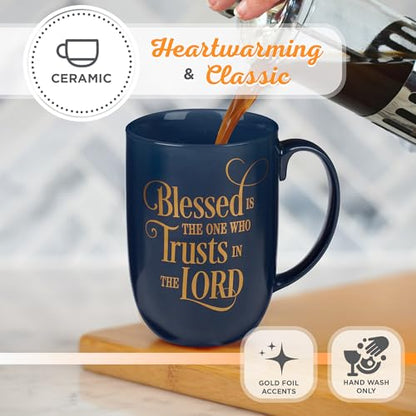 Christian Art Gifts Ceramic Large Coffee Mug for Men & Women: Jeremiah 17:7 - color: Blue