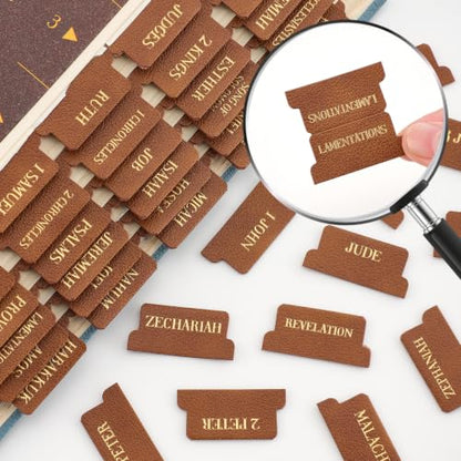 Leather Bible Tabs, Bible Tabs for Women and Men(Gold Foil Lettering) Large Print Stickers, Easy to Read and Apply, 66 Chapters & 14 Blank Labels for Easy Navigation, Bible Study Supplies(Brown) - style: Leather Brown