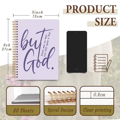 Purple Christian Notebook Journal, Bible Verse Inspirational Journal for Women, Bible Journaling Supplies, Christian Gifts for Women, But God Religious Scripture Spiral Notebook 5.5x8.3 Inch - color: But God-Purple