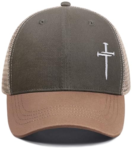 Christian Jesus Cross Hat - Faith Hats for Men Women - Religious Gifts for Thanksgiving Christmas - color: Cross/Grey Green