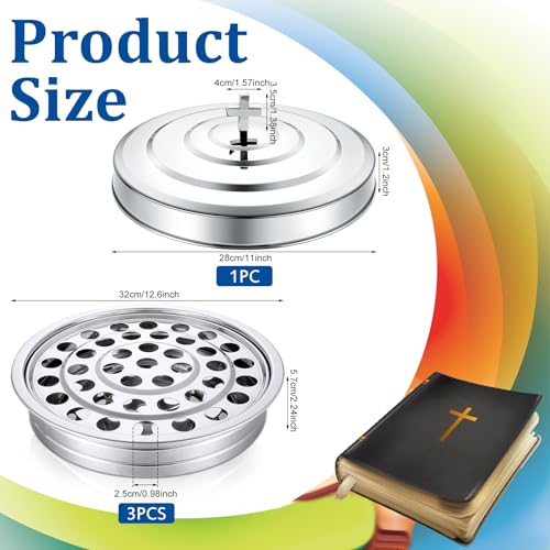Jingmore Communion Ware 3 Holy Wine Serving Trays with 1 Cover, Silver - color: Silver