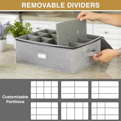 Wine Glass Storage and Cup Storage Case - Set of 2 Stackable Containers with Fully Padded Interior and Outside Hard Shell - 12pcs per Box with Insert Cards for Labelling and Side Handles - style: Cup + Wine Glass Storage