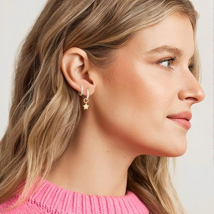 DAILY VIBES Cute Butterfly Star Cross Heart CZ Dangle Earrings for Women - color: Gold Mini Star