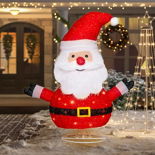 24.5" Lighted Christmas Santa, 3D Pre‑Lit Indoor Outdoor Decor - size: 24.5''*20''