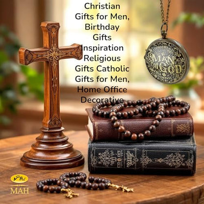 Handmade Religious Brass Compass Gift with Engraved & Embossed Faith Messages – Inspirational Christian Religious Gift Keepsake for Baptism, Confirmation, Christening, First Communion or Christmas - style: Man of God – Edition 1