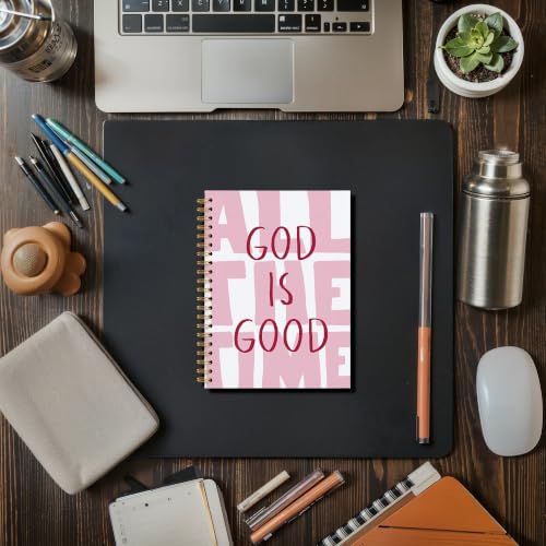 DOFQZ God Is Good All The Time Spiral Notebook Christian Inspirational Faith Journal Pink Typography Bible Verse Notebook for Women Men School Office Supplies 5 5 x 8 3 Inch - color: 24Child