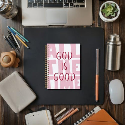 DOFQZ God Is Good All The Time Spiral Notebook Christian Inspirational Faith Journal Pink Typography Bible Verse Notebook for Women Men School Office Supplies 5 5 x 8 3 Inch - color: 24Child