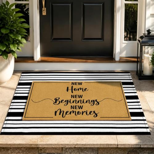 2 Pcs Welcome Mats Front Door Home Strip Layering Rugs for Outside Entrance - color: 2 Pcs Coir New Beginning