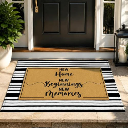 2 Pcs Welcome Mats Front Door Home Strip Layering Rugs for Outside Entrance - color: 2 Pcs Coir New Beginning