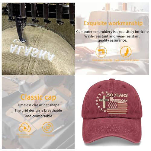 US 250th Anniversary Hat, Patriotic Embroidered Cap, 1776-2026 Freedom Celebration, 250 Years American History Gift Patriots - color: Us 250 Years Freedoms 1776-2026 250th Birthdaywine Red1