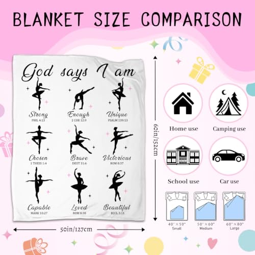 God Says I Am Christian Gifts for Girl Ballet Dancer Blanket 50"x60" - color: God Says - Ballet 02, size: 50"x60"