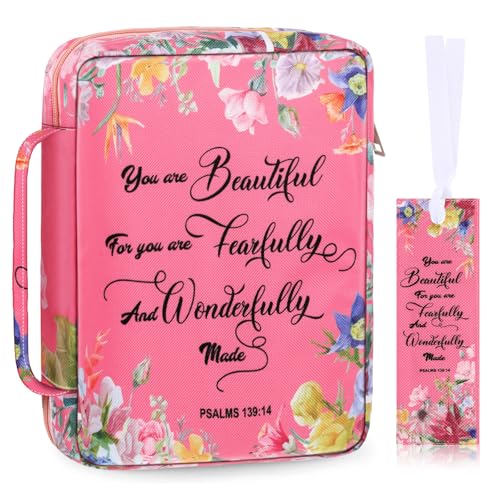 Laumoi Bible Cover Case for Women 10'' Flower Bible Holder Case Large Religious Carrying Bag for Women Study Christian Book Gift (Pink Flower) - style: Pink Flower