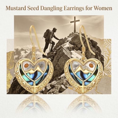 AOBOCO 925 Silver Mustard Seed Cross Heart Dangle Drop Earrings Women - color: Silver-14K Gold