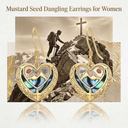 AOBOCO 925 Silver Mustard Seed Cross Heart Dangle Drop Earrings Women - color: Silver-14K Gold