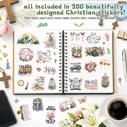 200PCS Christian Stickers, Bible Stickers Vinyl Pack for Bible Journaling