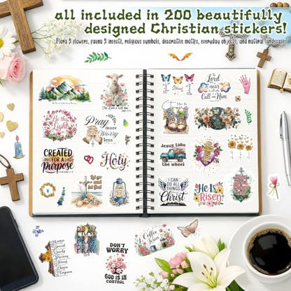 200PCS Christian Stickers, Bible Stickers Vinyl Pack for Bible Journaling