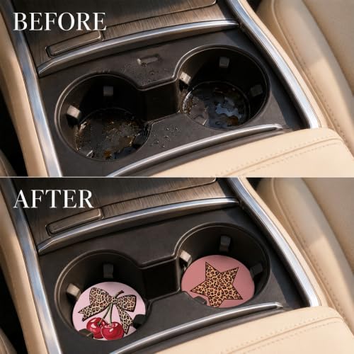 Car Coasters for Cup Holders, Pink Leopard Print Car Coasters Set of 2, B24 - color: Cherry