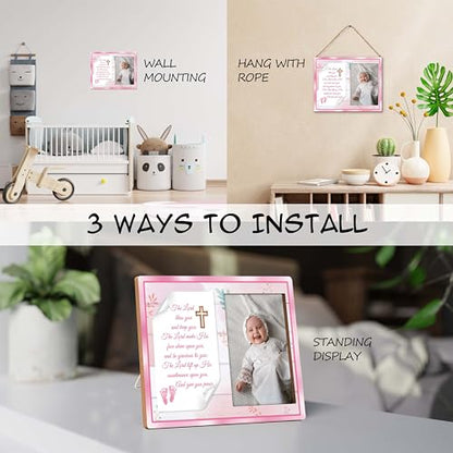 Baptism Frame for Girl - The Lord Bless You Picture Frame, Pink Baby Dedication Photo Gift, Christening Favor -A07