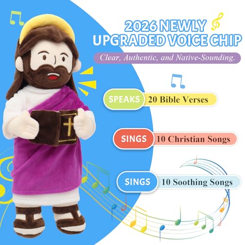 Yelakey Speaking Jesus Plush Doll 13.4",Religious Gift for Kids - color: Purple
