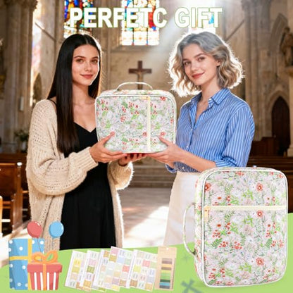 Zkptops Bible Cover Case for Women Large Bible Bag Cotton Quilted Bible Carrying Case with Zipper Pocket and Handle Carrying Book Cover for Christian Study Supplies Christian Gift(Jungle Flowers) - color: Fr Jungle Flowers
