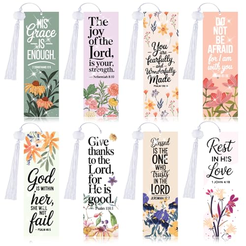 8 Pieces Christian Bible Verse Diamond Art Bookmarks 5d Christian Beaded Bookmark Acrylic Tassel Bookmark for DIY Making Beginners Adults Arts Craft Supplies (Floral Christian-1) - color: Floral Christian-1