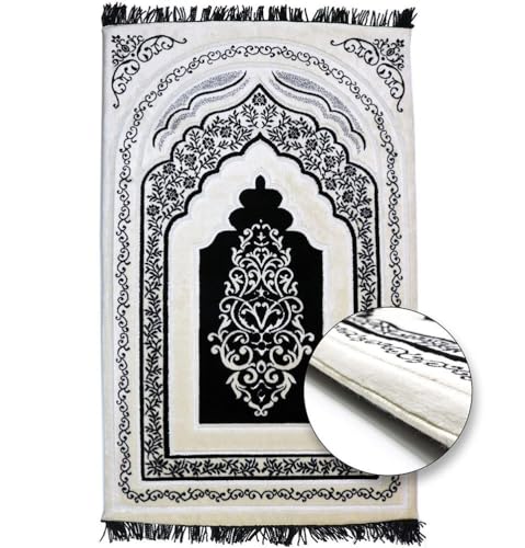 Modefa Foam Padded Prayer Rug | Thick Prayer Mat with Knee Cushion Memory Foam Prayer Mats | One Inch Thick Soft Velvet Islamic Praying Mat Luxury (Black) - color: Black