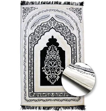 Modefa Foam Padded Prayer Rug | Thick Prayer Mat with Knee Cushion Memory Foam Prayer Mats | One Inch Thick Soft Velvet Islamic Praying Mat Luxury (Black) - color: Black