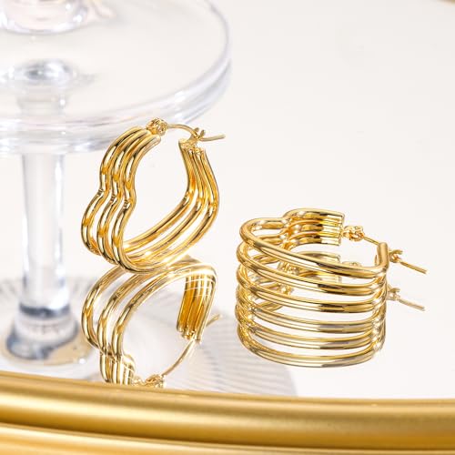 18K Gold Plated Hoop Earrings for Women, NICKEL-FREE & HYPOALLERGENIC, Timeless Jewelry Gift - color: GoldD-Stainless steel