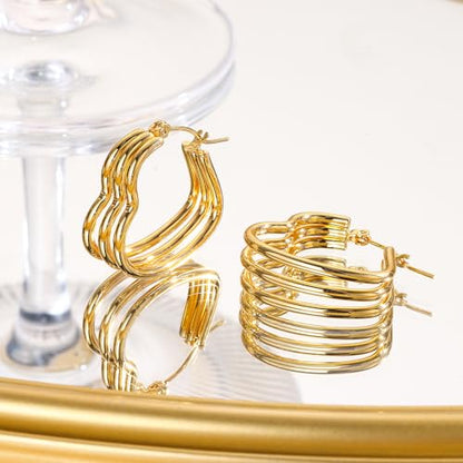 18K Gold Plated Hoop Earrings for Women, NICKEL-FREE & HYPOALLERGENIC, Timeless Jewelry Gift - color: GoldD-Stainless steel