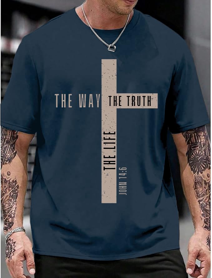 Christian Shirts for Men Jesus Cross Casual Tops - color: Blue, size: X-Large