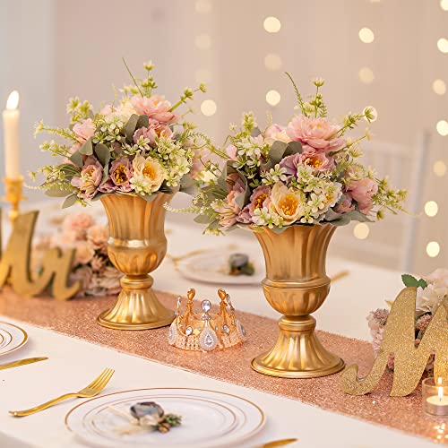 Sziqiqi Gold Metal Vase for Centerpiece, Table Flower Arrangements, 10Pcs - color: Gold, size: 9in-10pcs