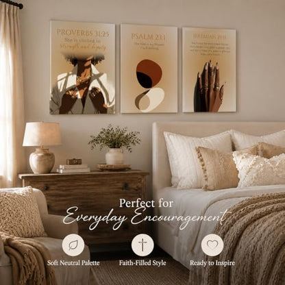 IEMIHZUM African American Girl Christian Wall Art Set of 3 12x16in - color: Canvas Scripture, size: 16L"X12W"