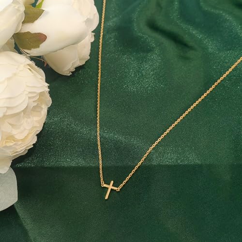 Zeffy Cross Necklace for Women,18K Gold/Silver Plated Tiny Cubic Zirconia Cross Pendant Necklace for Women Simple Layered Cross Necklaces for Women - color: Gold Tiny Cross